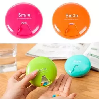 Портативный вращающийся контейнер для таблеток с принтом в виде букв Smile, контейнер для хранения лекарств оранжевый