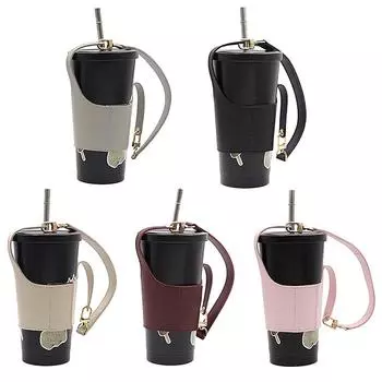 Portable Water Bottle Sleeve Bag Coffee Cup Holder Leather Sling Carrier Pouch Milk Tea Cup Band with Handle Beverage Cup Bag