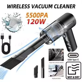 Portable Wireless Car Vacuum Cleaner Wireless Vacuum Cleaner Dual Use for Home and Car 120W High Power Powerful Vacuum Cleaner чёрный