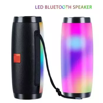 Портативная Bluetooth-колонка с цветной светодиодной подсветкой, уличный 3D-стерео-басовый динамик, светящийся в темноте, FM/TF чёрный