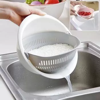 Портативная домашняя кухонная миска с двойным сливом, пластиковая корзина для мытья овощей и лапши бежевый