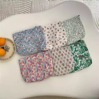 Портативная хлопковая косметичка с верхней ручкой, большой вместительный органайзер для макияжа, женская дорожная сумка для хранения губной помады на молнии 26*18*5cm