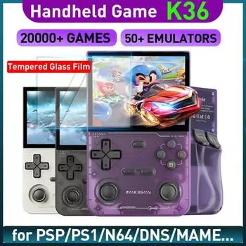 Портативная игровая консоль K36 с экраном IPS 3,5 дюйма, разрешением 640x480, встроенной памятью 64 ГБ, классическими играми, портативной игровой консолью 1pcs белый