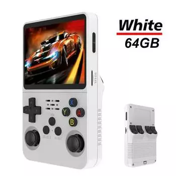Портативная игровая консоль R36S с экраном IPS 3,5 дюйма, 128 ГБ, классическая ретро-игровая консоль, система Arkos, портативный карманный видеоплеер 64GB белый