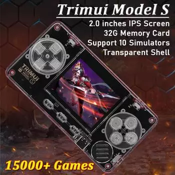 Портативная игровая консоль Trimui Model S в стиле ретро, прозрачный корпус, 2,0-дюймовый экран, портативный карманный видеоплеер, 15000 игр, подарки для детей