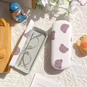 Портативная симпатичная женская шкатулка для очков, устойчивая к падению, мультяшная парная шкатулка для хранения очков, устойчивая к давлению, коричневая квадратная форма, маленькая собака