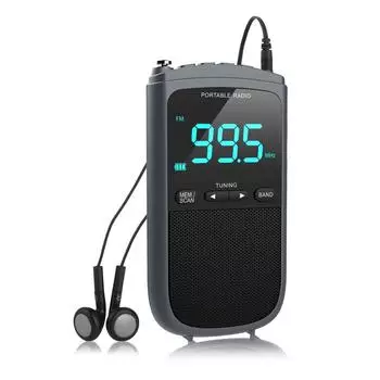 Портативное персональное стерео радио AM FM, перезаряжаемое мини-FM-разъем для наушников, часы, карманное радио с будильником для вещания погоды на открытом воздухе Radio + Headset чёрный