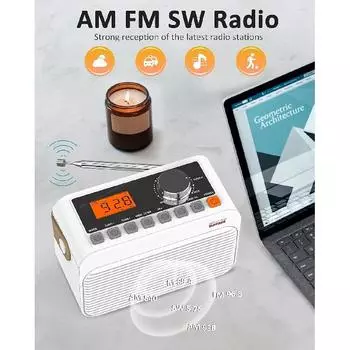 Портативное радио DAB FM с Bluetooth, коротковолновое транзисторное радио с лучшим приемом, цифровой светодиодный экран, аккумуляторная батарея, белый шум, будильник