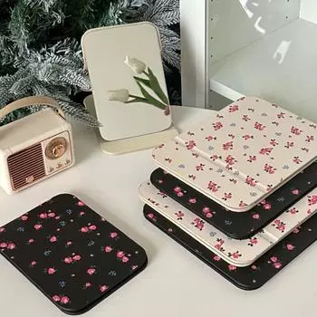 Портативное зеркало для макияжа из искусственной кожи, настольное зеркало-подставка, новое складное карманное зеркало с цветком