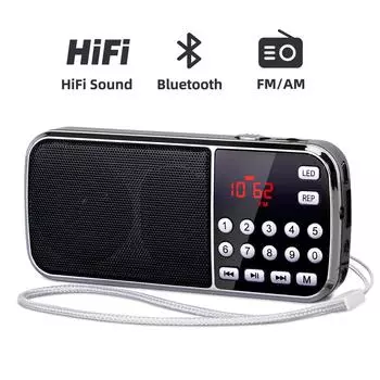 Портативный AM FM-радио, портативный карманный стереодинамик HIFI, Bluetooth, цифровое радио, перезаряжаемый через USB чёрный