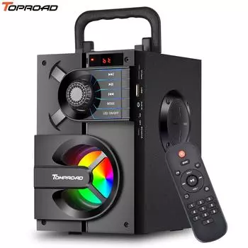 Портативный Bluetooth-динамик TOPROAD, беспроводная стереосистема с басами, сабвуфер, колонка, поддержка FM-радио, RGB-подсветка, пульт дистанционного управления чёрный