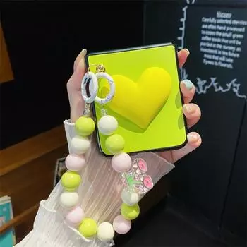 Портативный браслет с 3d милыми сердечками и бусинами для Samsung Galaxy Z Flip 4 3, чехол с жемчугом, ремешок через плечо For Galaxy Z Flip 4