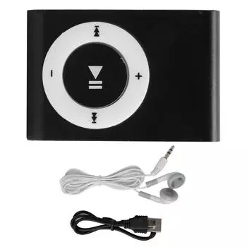 Портативный цифровой музыкальный медиаплеер MiniMP3 BackClip Player с наушниками и USB-кабелем(нуар )