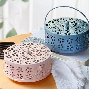 Портативный держатель спирали от комаров, круглая пластина, коробка для спирали от комаров с крышкой, пепельница, подставка для благовоний, репеллент от насекомых, противомоскитная коробка чёрный