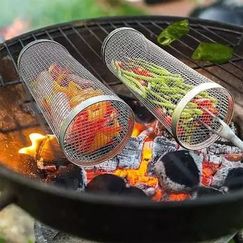 Портативный DIY гриль для барбекю, вращающийся каркас из нержавеющей стали, цилиндр, круглая труба, уличная сетка для барбекю, стойка для костра