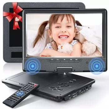 Портативный DVD-плеер ARAFUNA, автомобильный DVD-плеер с дюймовым HD-экраном, поворотный, без региональных ограничений, вращение на 270 градусов и откидной дизайн на 180 градусов, зарядка