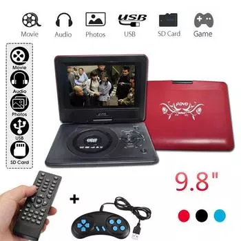 Портативный DVD-плеер с вращающимся на 270 градусов экраном, перезаряжаемый цифровой мультимедийный плеер для автомобилей, ТВ, DVD-игры на открытом воздухе UL plug player чёрный