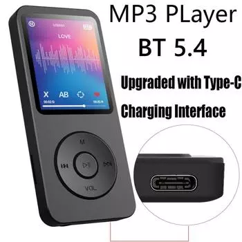Портативный HiFi MP3-плеер Bluetooth 5.4 музыкальный стереодинамик Мини MP4 воспроизведение видео с TFT-экраном FM-радио запись Walkman