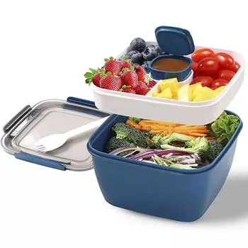 Портативный ланч-бокс Bento Box на 1500 мл с 4 отделениями, герметичные ланч-боксы со свининой и соусом синий