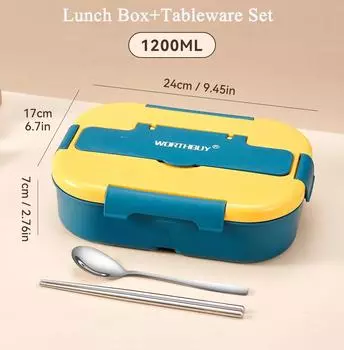 Портативный ланч-бокс Bento с отделением для микроволновой печи, пластиковый контейнер для обеда для школьников, рабочий герметичный контейнер для еды 1200ml синий
