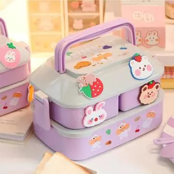 Портативный ланч-бокс Kawaii для девочек, школьников, пластиковая коробка для пикника, бенто, коробка для еды в микроволновой печи с отделениями, контейнеры для хранения 820ml S зелёный