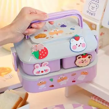 Портативный ланч-бокс Kawaii для девочек, школьников, пластиковая коробка для пикника, бенто, коробка для еды в микроволновой печи с отделениями, контейнеры для хранения фиолетовый
