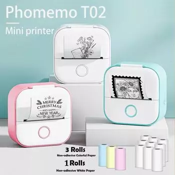 Портативный мини-принтер Phomemo T02, беспроводной термопринтер, карманная этикетировочная машина для DIY, фотопечать, наклейка для журнала