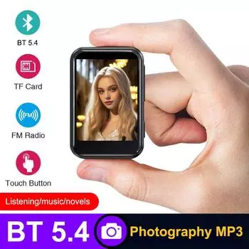 Портативный MP3-плеер Bluetooth 5.4 HiFi музыкальный плеер MP3 Walkman сенсорный экран встроенный динамик диктофон камера воспроизведение видео FM чёрный