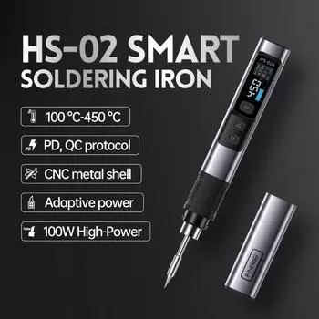 Портативный паяльник FNIRSI HS-02 HS02A PD 100 Вт, регулируемые сварочные инструменты для ремонта при постоянной температуре, наконечники C210