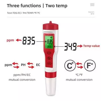 Портативный PH-метр, водонепроницаемый PH TDS EC Temp Tester, цифровой детектор качества воды с подсветкой для бассейнов, аквариумов