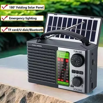 Портативный полнодиапазонный радиоприемник на солнечной энергии FM AM SW радиоприемники беспроводной Bluetooth музыкальный плеер с мощным светодиодным фонарем перезаряжаемая батарея