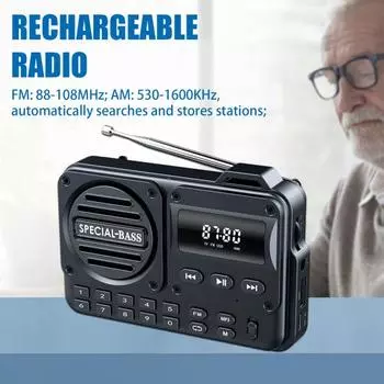 Портативный радиоприемник Bluetooth-совместимый динамик с цифровым дисплеем AM/FM-радиоприемник на батарейках Ручной беспроводной динамик чёрный
