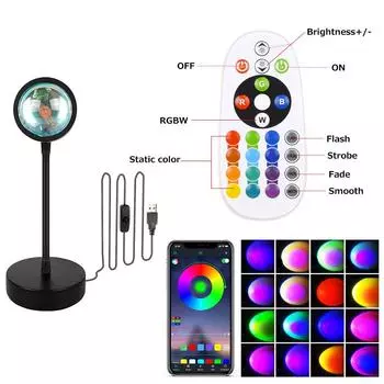 Портативный светодиодный RGB-проектор для заката с дистанционным управлением через Bluetooth-приложение, USB-фотосъемка и ритмичное диско-освещение для селфи