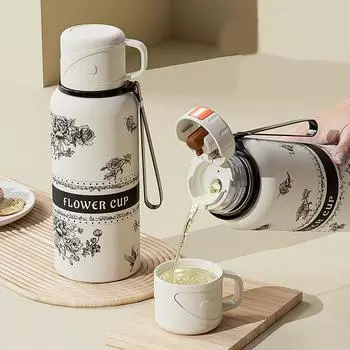 Портативный термос-чашка Gardenia из нержавеющей стали с отверстием для слива чая, большой емкости, спортивный чайник для заваривания чая, отлично подходит для путешествий на свежем воздухе 600ml