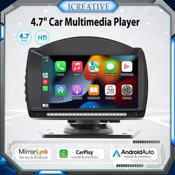 Портативный универсальный 4,7-дюймовый автомобильный радиоприемник Carplay с сенсорным экраном IPS мультимедийный видео MP5-плеер беспроводной Wi-Fi зеркальная связь GPS-дисплей плеер FM 4.7 Inch чёрный