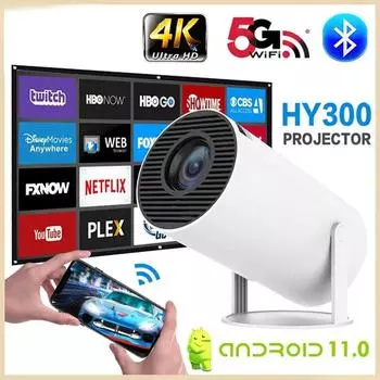 Портативный USB-проектор HY300 4K Android11 1280*720P Wi-Fi6 Bluetooth 5,0 для домашнего кинотеатра, уличные проекторы высокой четкости EU белый