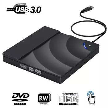Портативный высокоскоростной оптический привод USB 3.0 CD DVD-RW, внешний тонкий дисковод, настольный ПК, ноутбук, планшет, рекламный DVD-плеер black