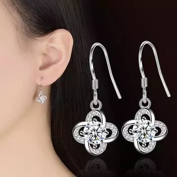 Посеребренные серьги Простые серьги Крючок для ушей Женские серьги Серебряные аксессуары Lucky Leaf Grass Eternal Flower Words Earrings