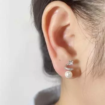 Посеребренные серьги S925, корейская версия, серьги со всеми круглыми линиями, полные бриллиантов, легкие роскошные серьги с жемчугом и звездами из циркона