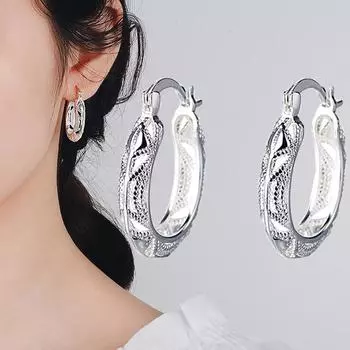 Посеребренные серьги Серебряные серьги S925 серебряные украшения ретро серьги с полыми цветами серьги с пряжками для ушей серьги ювелирные аксессуары для женщин
