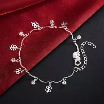 Посеребренный браслет и браслет для девочек с четырехлистным клевером S925