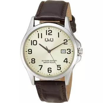 Посетите CITIZEN Stor Citizen QA A23A 004PK Мужские аналоговые наручные часы Срок службы батареи 10 лет Водонепроницаемый ремешок из синтетической кожи Коричневый Золотой Классический