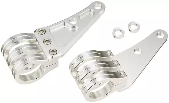 POSH FAITH Motorcycle Accessories Machined Long Headlight Stay 3 Circle Clamp Type Fork Diameter 35mm Silver 010048-33