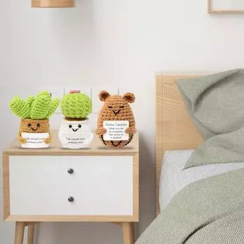 Positive Crochet Animals Mini Emotional Support Crochet Decor Cartoon Funny Cute Encouragement Knitted Doll Toy Decoration коричневый