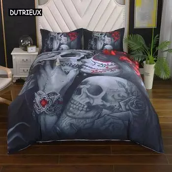 Постельное белье, пододеяльник, 3D Dead Sugar Skull Girl Kissing Skull Home Постельное белье. Включено: Пододеяльник, наволочка 150x200cm 3pcs