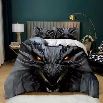 Постельное белье Queen 3D Mythical Dragon Print 3 шт. комплект постельного белья с 2 наволочками для детей, комплект пододеяльника из полиэстера без одеяла EU Single 135x200cm