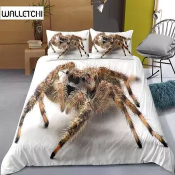 Постельный комплект с принтом тарантула Zwart Bruin Spider, чехол для кровати, тема насекомых Zachte Dekbedovertrek Voor Kinderen Tiener, Wit EU single(135x200cm)
