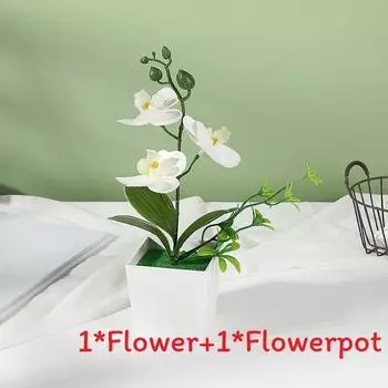 Pot Phalaenopsis Square Potted Artificial Flower Wedding Decoration Bonsai Gift White