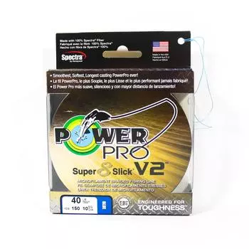 Power Pro Super 8 Slick, версия 2 Spectra Line, 40 фунтов, 150 ярдов, синий (8325) синий