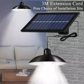 Powerful Outdoor Solar LED Pendant Light Waterproof Double-head Chandelier with Remote Control For Garden Courtyard Flood Light